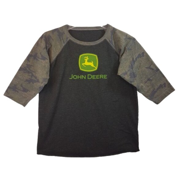 JOHN DEERE Tee Shirt Youth Large Y/L Unisex 3/4 raglan sleeve camo farm country - Picture 2 of 12